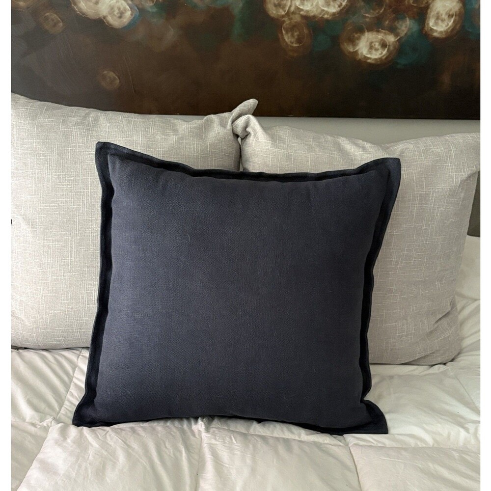 RH Restoration Hardware Belgian Linen Euro Sham Flange Navy Blue w Down Insert